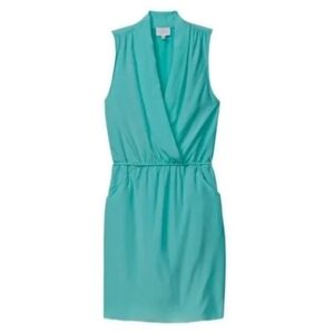 WILFRED Sabine Light Teal Faux Wrap Tie Waist Mini Dress